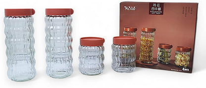 Yanek Clear Glass Kitchen Storage Jars with Plastic Stackable Lids – Durable, Space-Saving Design for Dry Food, Spices, and Pantry Organization – Ideal for Home, Office, and Kitchen Storage Pack of 4