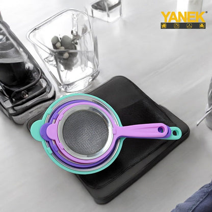 Yanek Premium Strainers with Ergonomic Sturdy Handles for Washing Fruits, Vegetables, and Cooking – Versatile Kitchen Drain Tools for Food Prep and Straining (Set of 3)