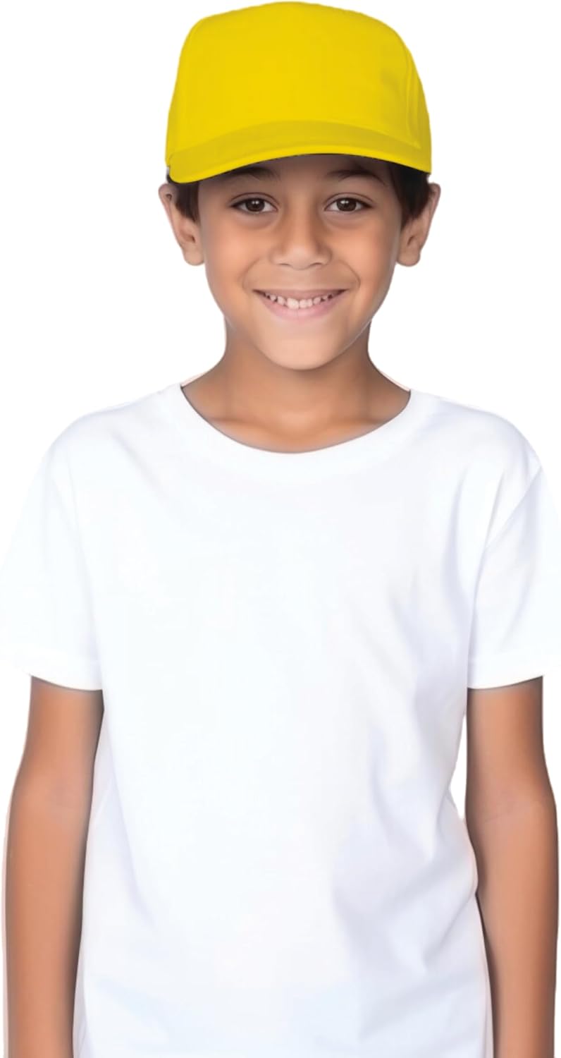 Yanek Kid's Baseball Cap with Velcro Closure Plain Cap for Boys & Girls | 100% Cotton, Ultra-Soft | Adjustable, Comfortable & UV protection 5-Panel