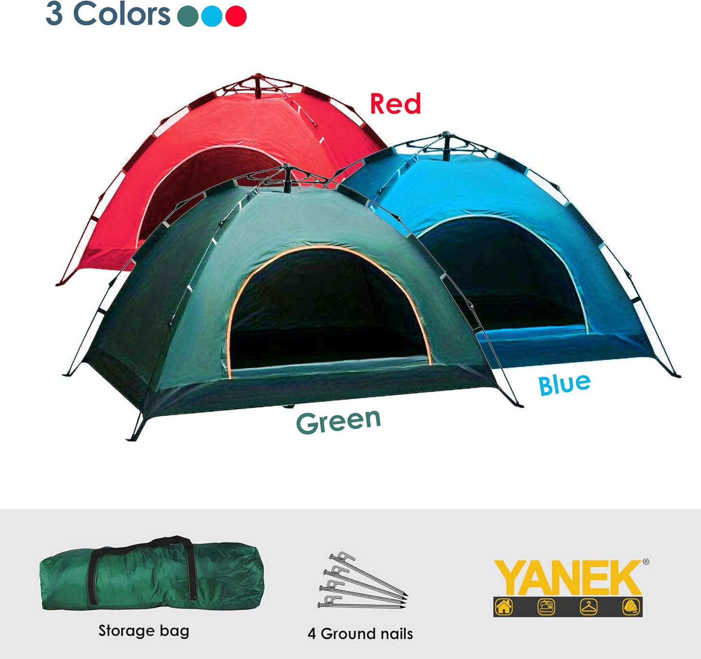 Yanek Waterproof Camping Dome Tent – 2-Person Outdoor Tent with Carry Bag, 1 Door & 1 Window, Compact 2 * 1.5 * 1.1m Lightweight & Portable, Perfect for Family Camping, Hiking & Travel Adventures