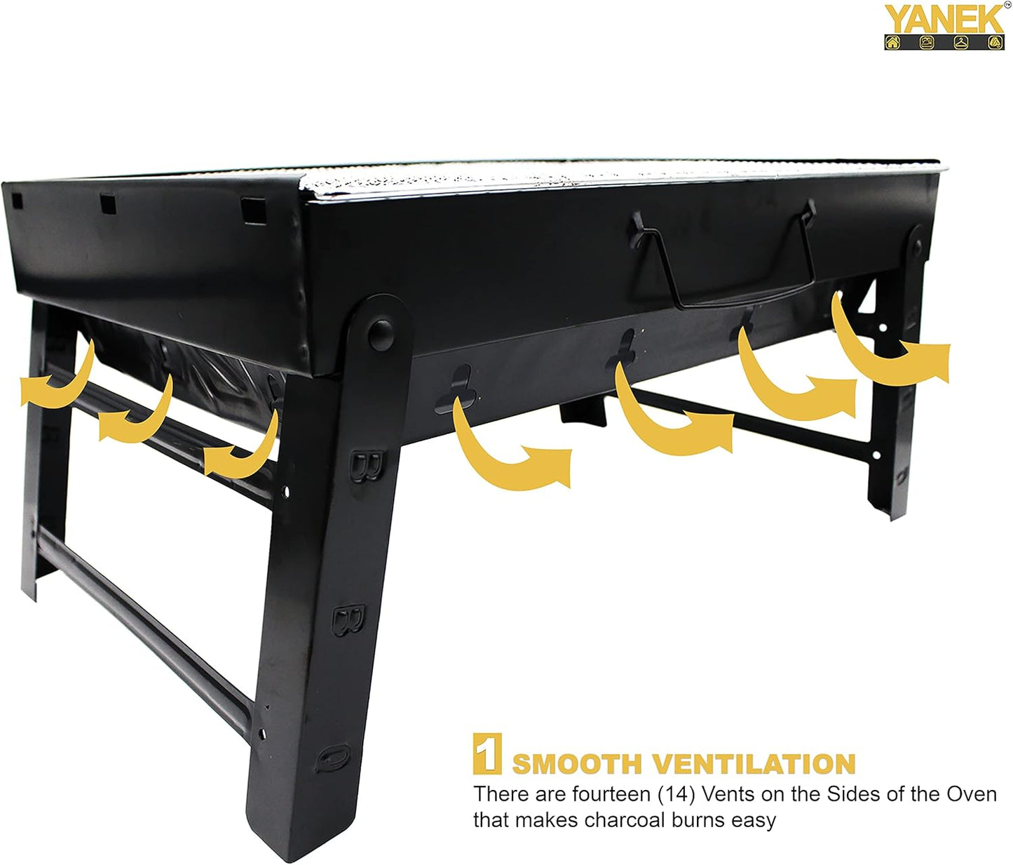 YANEK Portable BBQ Grill with Foldable Stand – Heavy-Duty Stainless Steel | Compact Outdoor Grill for Camping, Hiking, Tailgating & BBQ | Wholesale BBQ Grills UAE.