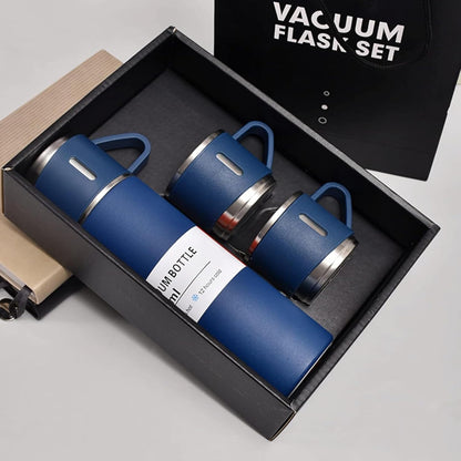 YANEK 500ml Stainless Steel Vacuum Thermos flask with Silicone Handle and Insulated Water bottle with 2 stainless steel cups set for Hot and Cold Outdoor travel | Gift box (1 PACK, PINK)