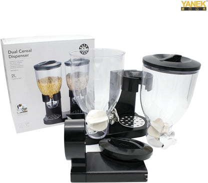 YANEK Dual Cereal Dispenser | Double Snack Storage Containers | BPA Free Plastic | Rice, Grains, Candy, Corn Flakes, Muesli Container | 2Ltr. Capacity in each Jar