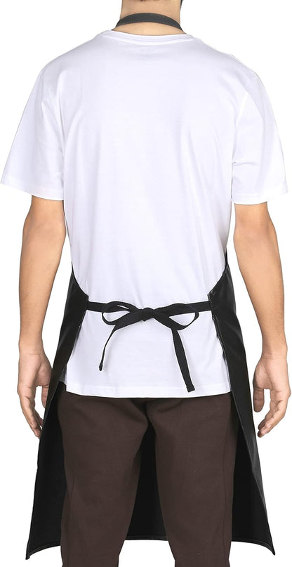 YANEK Unisex Waterproof Leather Chef Apron with Pockets | Leather Apron – Professional Heavy-duty for Home, Kitchen, BBQ, Coffee Shop | 2 Pockets, Adjustable Strap (Green)