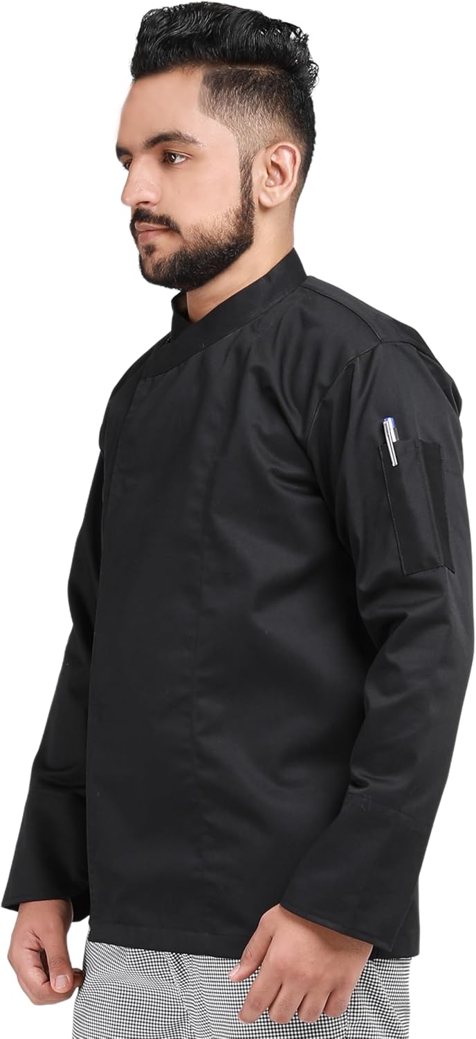 YANEK Men’s Chef Coat with Zipper – Breathable Cotton Blend, Durable Twill Fabric | Easy Care Kitchen Uniform | Wholesale Kitchen Uniforms UAE.