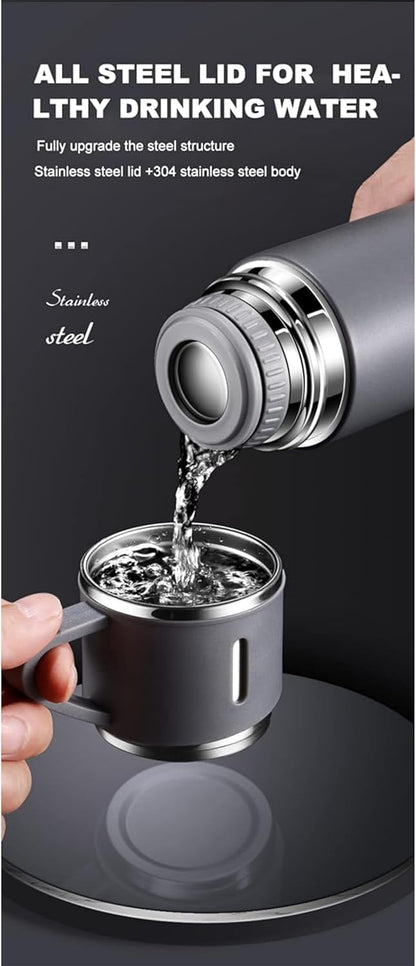 YANEK 500ml Stainless Steel Vacuum Thermos flask with Silicone Handle and Insulated Water bottle with 2 stainless steel cups set for Hot and Cold Outdoor travel | Gift box (1 PACK, PINK)