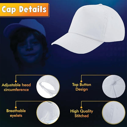 Yanek Kid's Baseball Cap with Velcro Closure Plain Cap for Boys & Girls | 100% Cotton, Ultra-Soft | Adjustable, Comfortable & UV protection 5-Panel