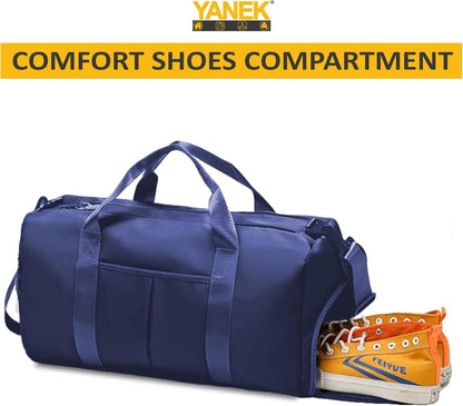 Yanek Travel Duffel Bag with Shoe Compartment – Sports Gym Bag with Waterproof Pocket for Wet Towels – Unisex Design (Pink)