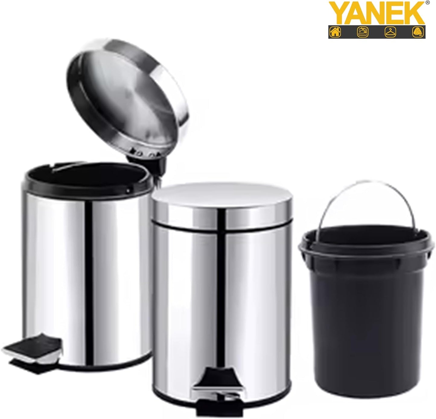 Yanek Stainless Steel Pedal Bin 5L - Compact Trash Can with Foot Pedal for Bathroom, Kitchen, Office, and Home Use - Durable, perfect for small trash items