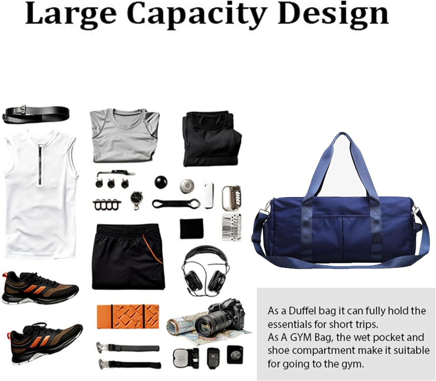 Yanek Travel Duffel Bag with Shoe Compartment – Sports Gym Bag with Waterproof Pocket for Wet Towels – Unisex Design (Pink)