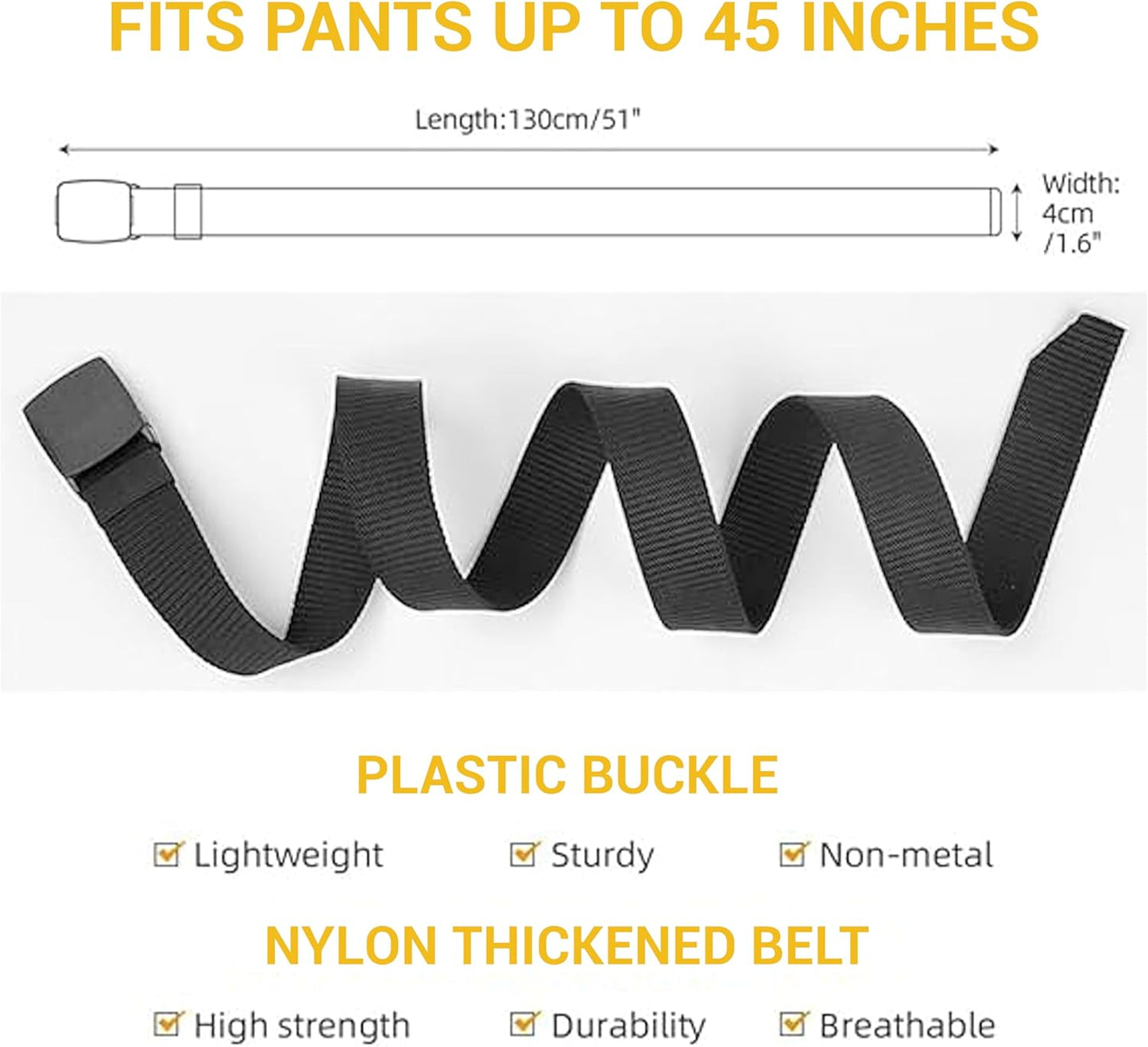 Yanek Men's Adjustable Work Belt Durable Nylon Canvas Metal-Free Buckle Effortless Airport Screening Ideal for Golf Travel Casual Wear Everyday Comfort Versatile Belt Design Easy Fit