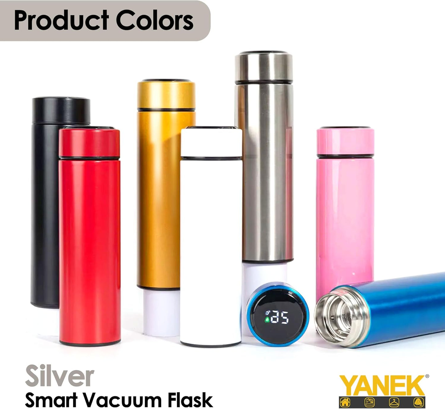 Yanek Smart Water Bottle Stainless Steel – Travel Mug with Smart LCD Touch Screen Temperature Display, Leak-Proof, Hot & Cold Beverage Flask, Ideal for Trave, Gym, Office, & Daily Use (BLACK)