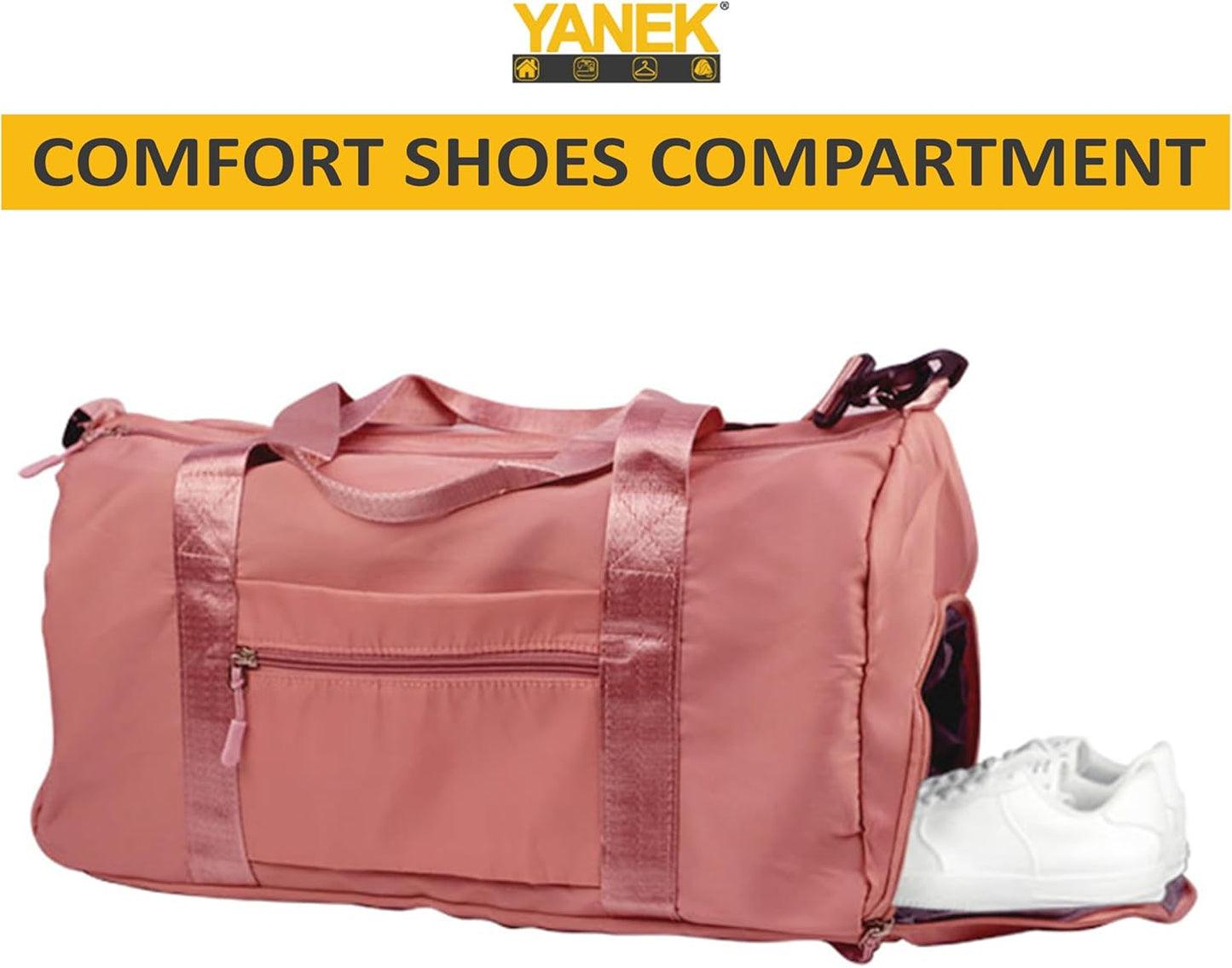 Yanek Travel Duffel Bag with Shoe Compartment – Sports Gym Bag with Waterproof Pocket for Wet Towels – Unisex Design (Pink)
