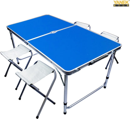 YANEK Folding Camping Table with 4 Foldable Chairs – Portable Wooden Top & Steel Frame Set | BBQ, Camping & Outdoor | Wholesale Outdoor Equipment UAE.