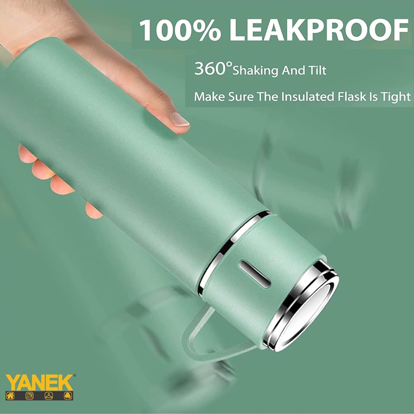 YANEK 500ml Stainless Steel Vacuum Thermos flask with Silicone Handle and Insulated Water bottle with 2 stainless steel cups set for Hot and Cold Outdoor travel | Gift box (1 PACK, PINK)