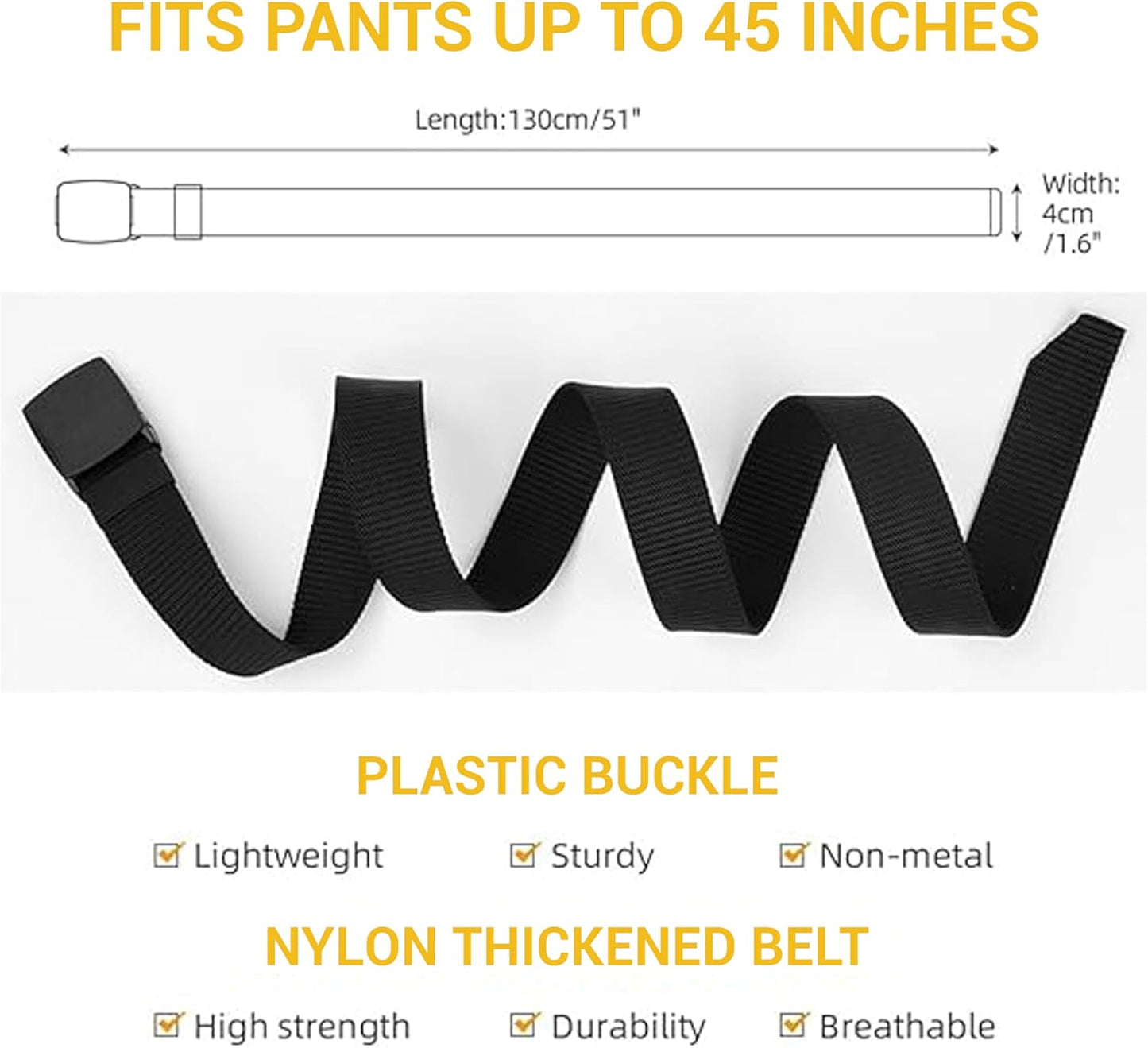 Yanek Men's Adjustable Work Belt Durable Nylon Canvas Metal-Free Buckle Effortless Airport Screening Ideal for Golf Travel Casual Wear Everyday Comfort Versatile Belt Design Easy Fit