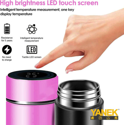 Yanek Smart Water Bottle Stainless Steel – Travel Mug with Smart LCD Touch Screen Temperature Display, Leak-Proof, Hot & Cold Beverage Flask, Ideal for Trave, Gym, Office, & Daily Use (BLACK)