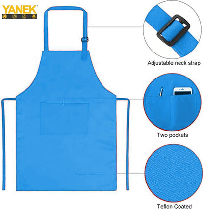 YANEK Kids Apron and Chef Hat Cooking Set, Adjustable Children Kitchen Chef Apron with 2 Pocket & Chef hat | Chef costume for kids, kids apron for painting set, Baking, Cooking (5-12 years)