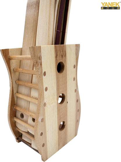 YANEK Bamboo Wooden Cutlery Set | 5 Piece Set with 1 Stand | Wooden Kitchen Utensils | Spoon, Spatula, Slotted Spoon, Turner & Mat