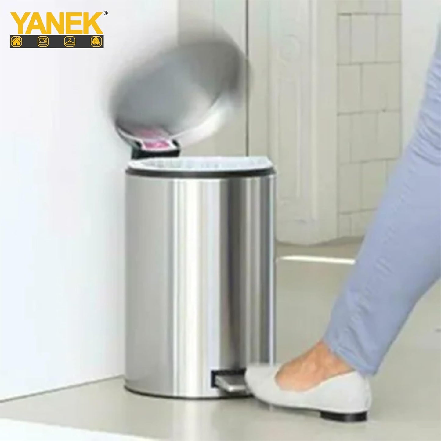 Yanek Stainless Steel Pedal Bin 5L - Compact Trash Can with Foot Pedal for Bathroom, Kitchen, Office, and Home Use - Durable, perfect for small trash items