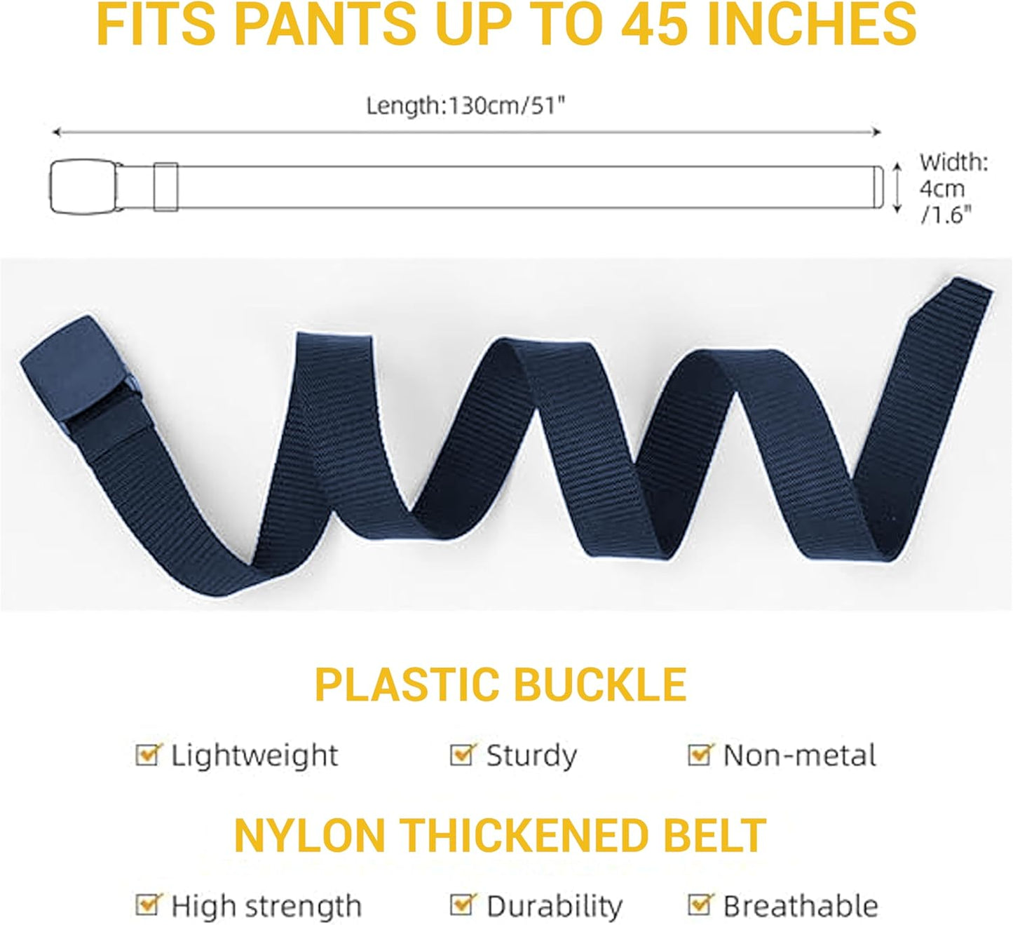 Yanek Men's Adjustable Work Belt Durable Nylon Canvas Metal-Free Buckle Effortless Airport Screening Ideal for Golf Travel Casual Wear Everyday Comfort Versatile Belt Design Easy Fit