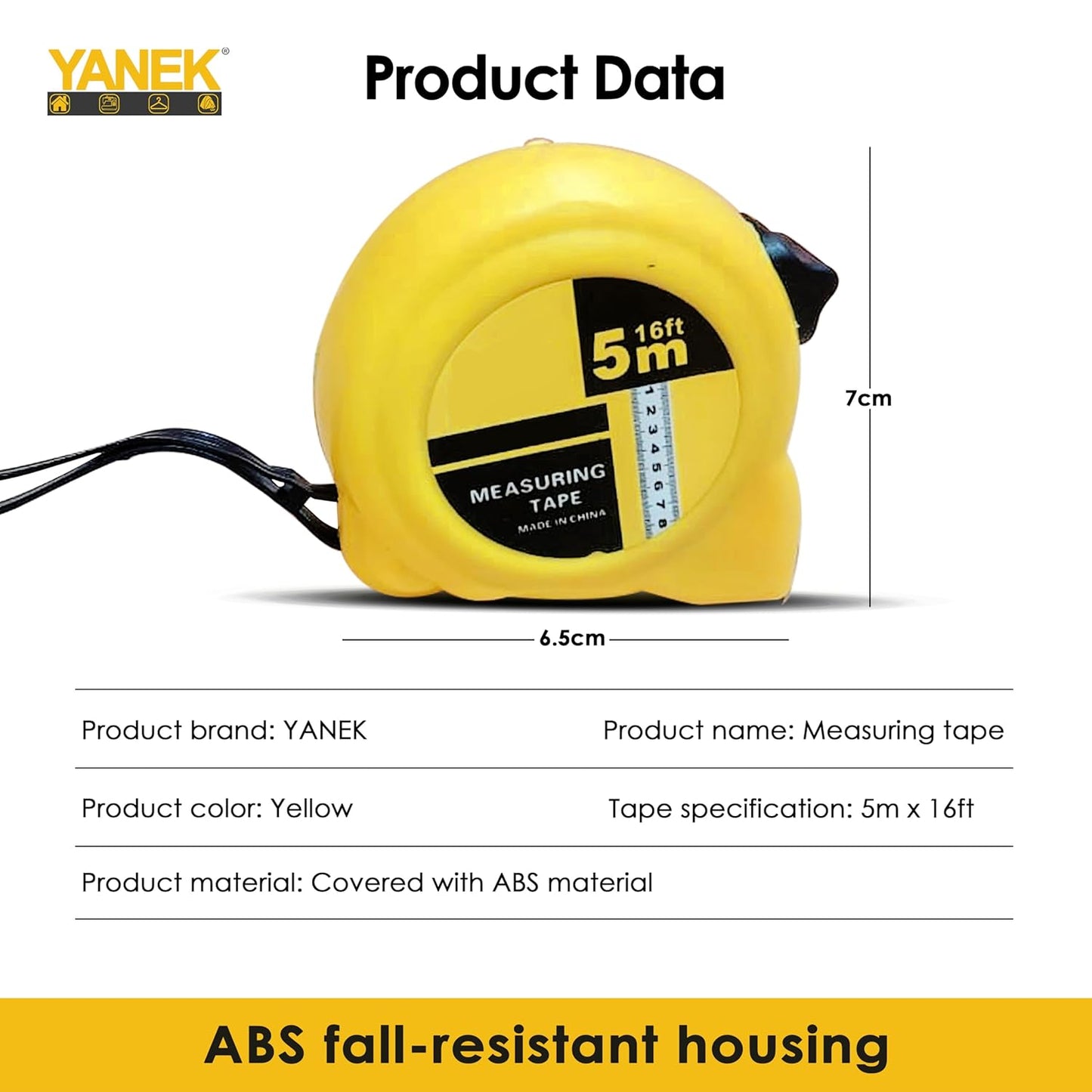 Yanek Steel Tape Measure with Auto Lock - Short Measuring Tape for Precision Measurements, Easy Read Markings, Compact Design & Easy Storage - Ideal for DIY, Construction, & Home Use (3M/10FT)