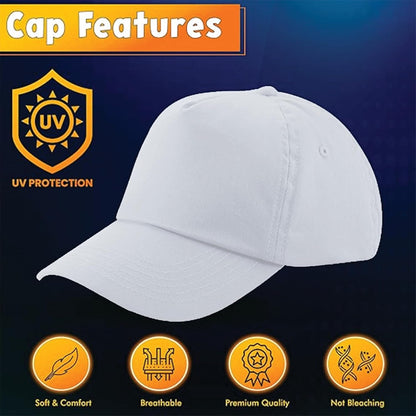 Yanek Kid's Baseball Cap with Velcro Closure Plain Cap for Boys & Girls | 100% Cotton, Ultra-Soft | Adjustable, Comfortable & UV protection 5-Panel