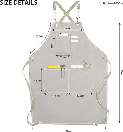YANEK Chef Apron Cotton Canvas Cross Back Adjustable Apron with 3 Pockets Waterdrop Resistant | for Chef, Artist Painting, Baker, Barista, Bartender, Restaurant, BBQ Aprons for Unisex