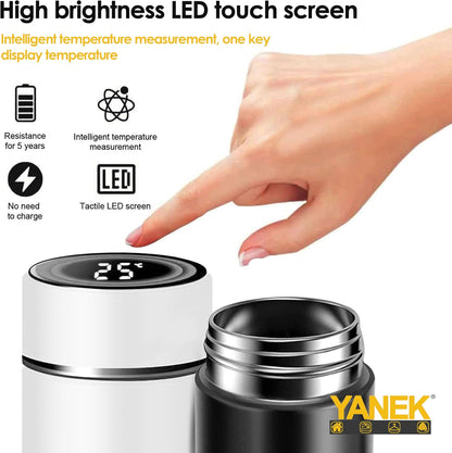 Yanek Smart Water Bottle Stainless Steel – Travel Mug with Smart LCD Touch Screen Temperature Display, Leak-Proof, Hot & Cold Beverage Flask, Ideal for Trave, Gym, Office, & Daily Use (BLACK)