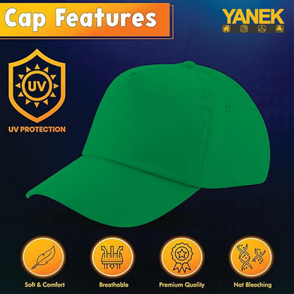 Yanek Kid's Baseball Cap with Velcro Closure Plain Cap for Boys & Girls | 100% Cotton, Ultra-Soft | Adjustable, Comfortable & UV protection 5-Panel