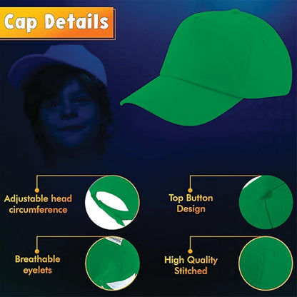 Yanek Kid's Baseball Cap with Velcro Closure Plain Cap for Boys & Girls | 100% Cotton, Ultra-Soft | Adjustable, Comfortable & UV protection 5-Panel