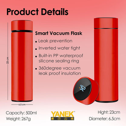 Yanek Smart Water Bottle Stainless Steel – Travel Mug with Smart LCD Touch Screen Temperature Display, Leak-Proof, Hot & Cold Beverage Flask, Ideal for Trave, Gym, Office, & Daily Use (BLACK)