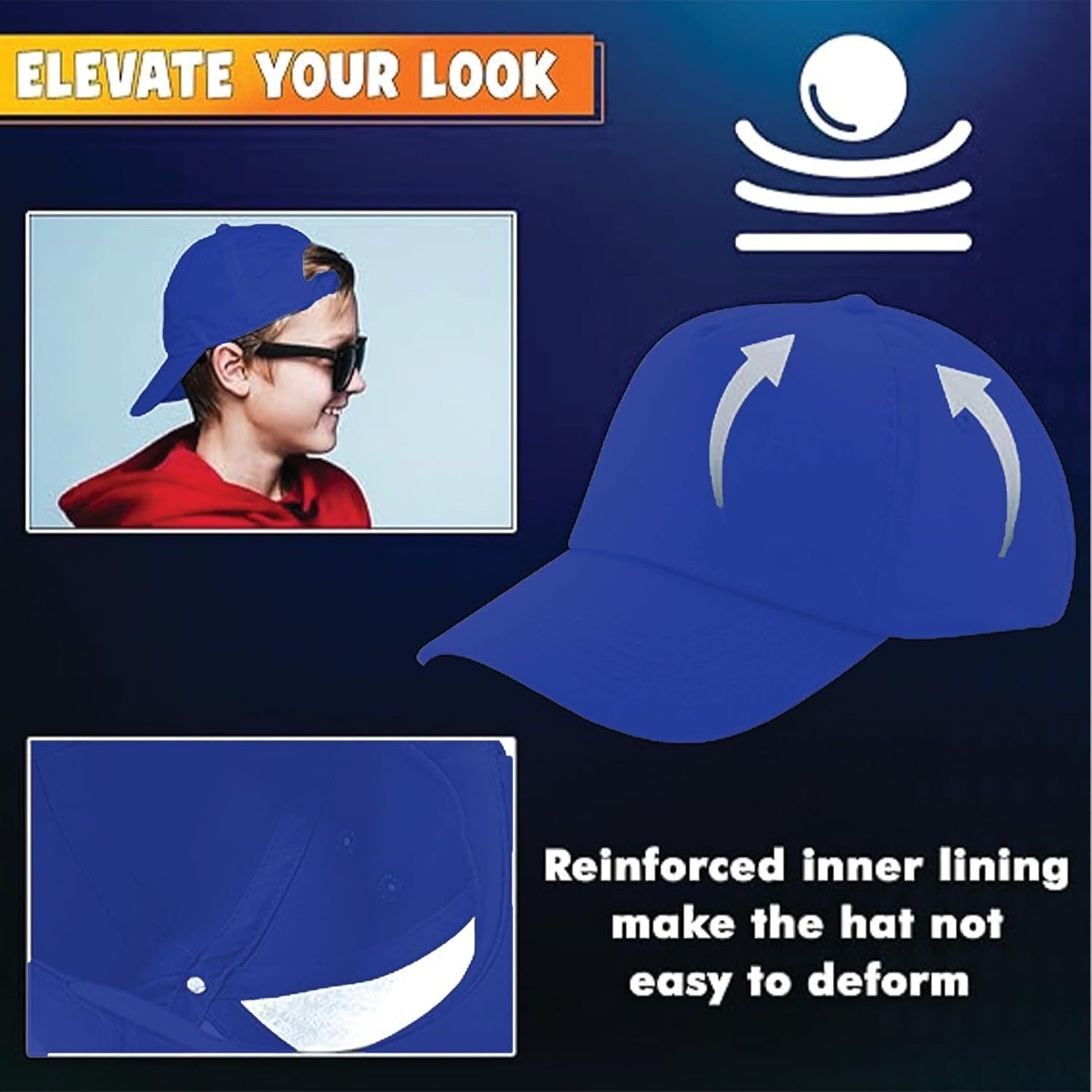 Yanek Kid's Baseball Cap with Velcro Closure Plain Cap for Boys & Girls | 100% Cotton, Ultra-Soft | Adjustable, Comfortable & UV protection 5-Panel