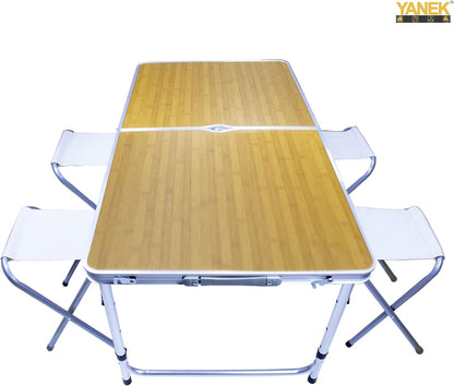 YANEK Folding Camping Table with 4 Foldable Chairs – Portable Wooden Top & Steel Frame Set | BBQ, Camping & Outdoor | Wholesale Outdoor Equipment UAE