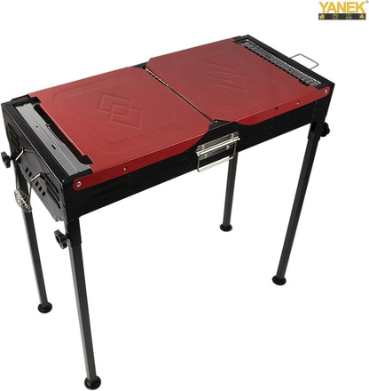 YANEK Stainless Steel Charcoal BBQ Grill – Large Foldable Portable Grill with Side Shelf & Storage Basket (68x66.5x30 cm) | Camping, Picnic & Outdoor Cooking | Wholesale BBQ Grills UAE.