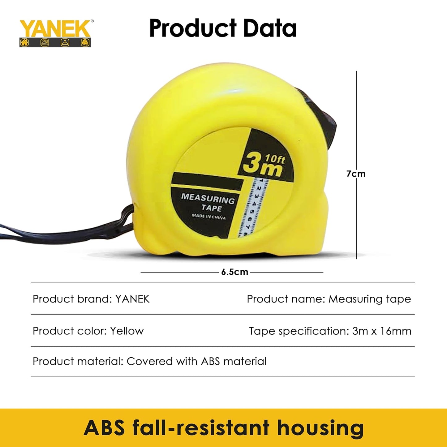 Yanek Steel Tape Measure with Auto Lock - Short Measuring Tape for Precision Measurements, Easy Read Markings, Compact Design & Easy Storage - Ideal for DIY, Construction, & Home Use (3M/10FT)