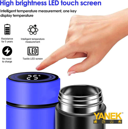 Yanek Smart Water Bottle Stainless Steel – Travel Mug with Smart LCD Touch Screen Temperature Display, Leak-Proof, Hot & Cold Beverage Flask, Ideal for Trave, Gym, Office, & Daily Use (BLACK)