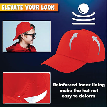 Yanek Kid's Baseball Cap with Velcro Closure Plain Cap for Boys & Girls | 100% Cotton, Ultra-Soft | Adjustable, Comfortable & UV protection 5-Panel