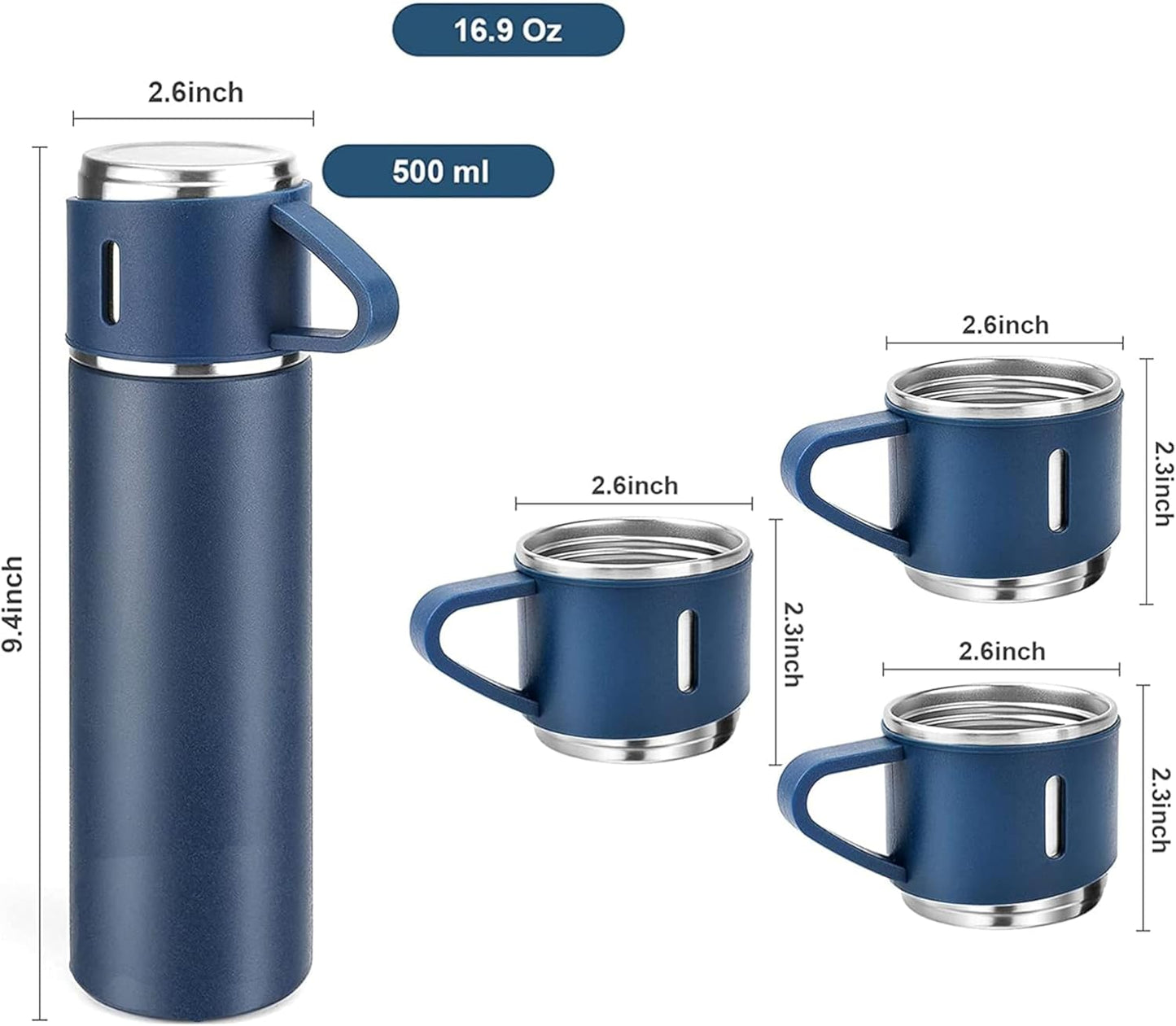 YANEK 500ml Stainless Steel Vacuum Thermos flask with Silicone Handle and Insulated Water bottle with 2 stainless steel cups set for Hot and Cold Outdoor travel | Gift box (1 PACK, PINK)