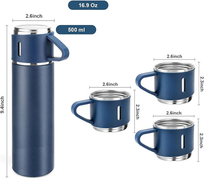 YANEK 500ml Stainless Steel Vacuum Thermos flask with Silicone Handle and Insulated Water bottle with 2 stainless steel cups set for Hot and Cold Outdoor travel | Gift box (1 PACK, PINK)