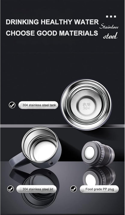 YANEK 500ml Stainless Steel Vacuum Thermos flask with Silicone Handle and Insulated Water bottle with 2 stainless steel cups set for Hot and Cold Outdoor travel | Gift box (1 PACK, PINK)