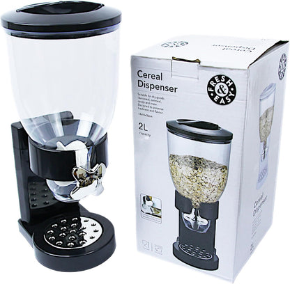 Yanek Cereal Dispenser - Airtight, Dual Compartment Food Storage Dispenser for Cereal, Granola, Snacks, and Dry Goods - Convenient and Durable Kitchen Organizer with Easy-Pour Spouts ‎2 Liters (Black)