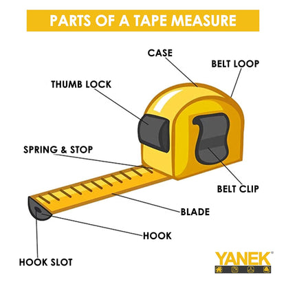 Yanek Steel Tape Measure with Auto Lock - Short Measuring Tape for Precision Measurements, Easy Read Markings, Compact Design & Easy Storage - Ideal for DIY, Construction, & Home Use (3M/10FT)