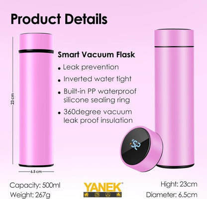 Yanek Smart Water Bottle Stainless Steel – Travel Mug with Smart LCD Touch Screen Temperature Display, Leak-Proof, Hot & Cold Beverage Flask, Ideal for Trave, Gym, Office, & Daily Use (BLACK)
