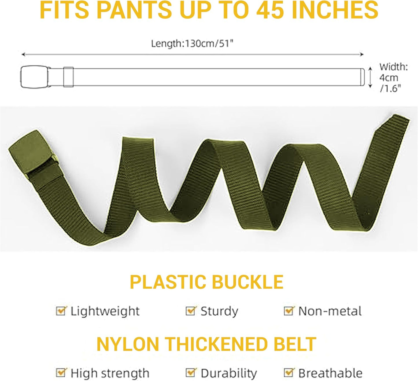 Yanek Men's Adjustable Work Belt Durable Nylon Canvas Metal-Free Buckle Effortless Airport Screening Ideal for Golf Travel Casual Wear Everyday Comfort Versatile Belt Design Easy Fit