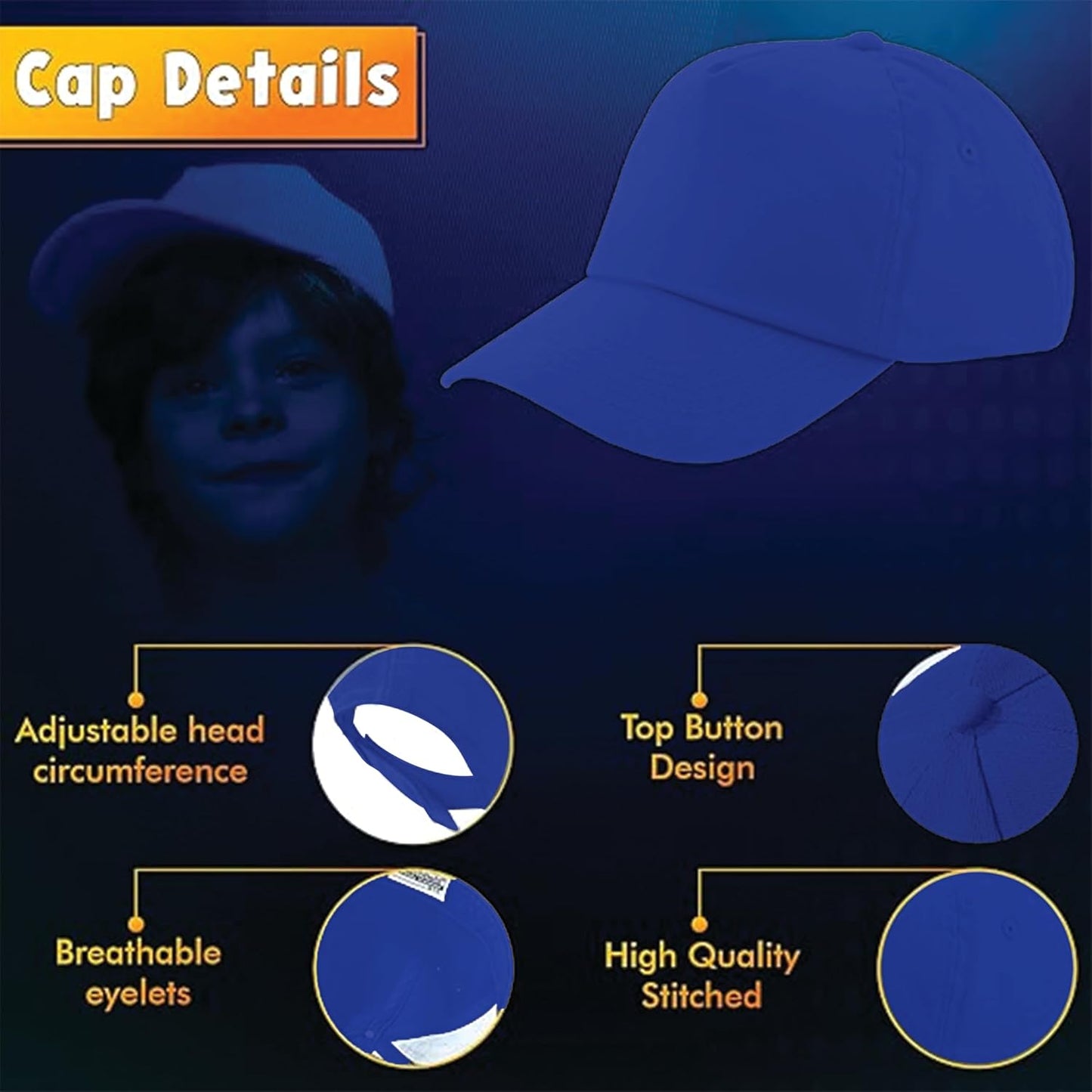 Yanek Kid's Baseball Cap with Velcro Closure Plain Cap for Boys & Girls | 100% Cotton, Ultra-Soft | Adjustable, Comfortable & UV protection 5-Panel