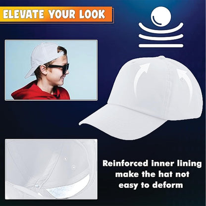 Yanek Kid's Baseball Cap with Velcro Closure Plain Cap for Boys & Girls | 100% Cotton, Ultra-Soft | Adjustable, Comfortable & UV protection 5-Panel