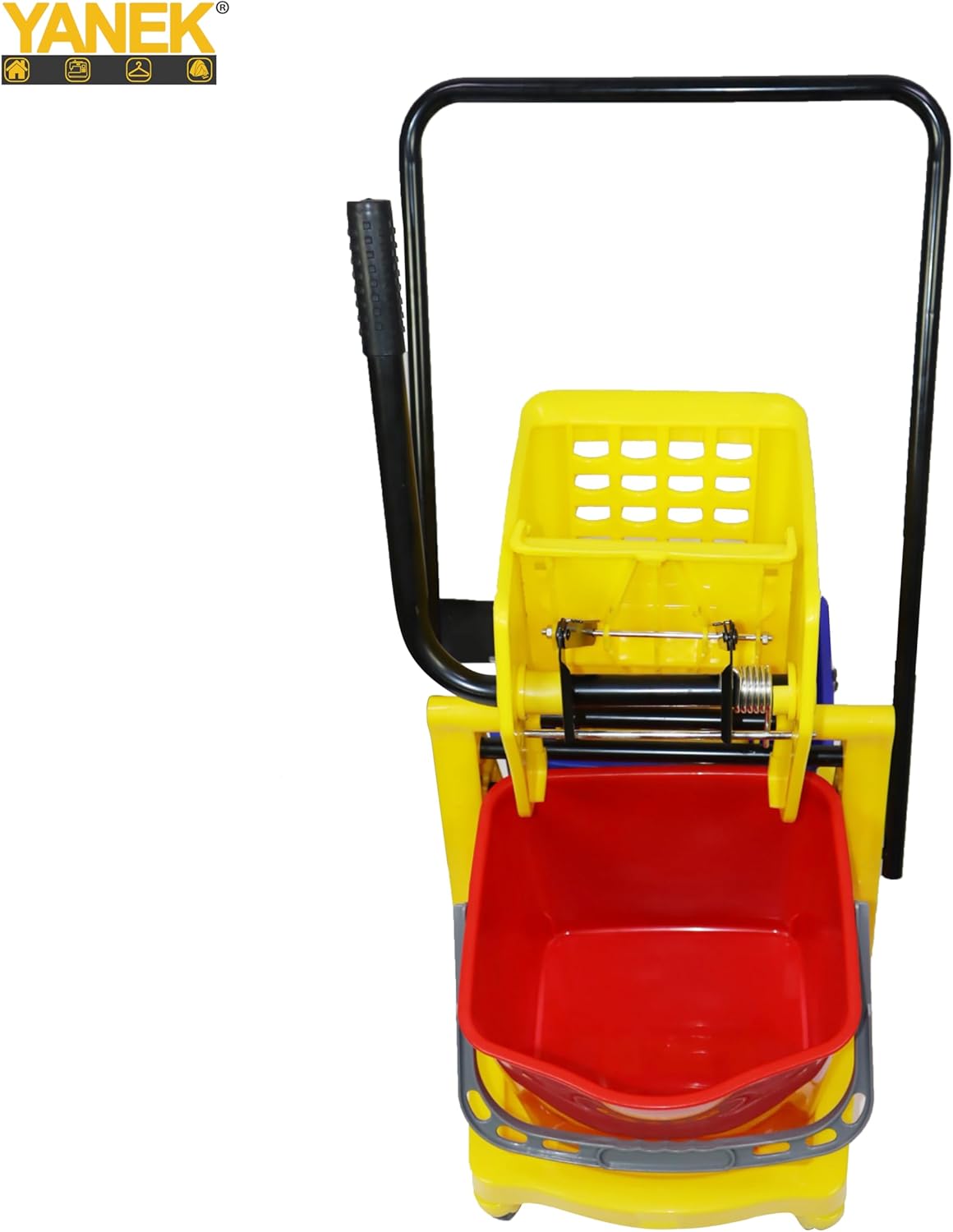 YANEK Floor Cleaning Double Mop Bucket with Trolly and Wringer, 4 wheel Mop Bucket Trolley for Home, Office, Commerical use - 34 Liters