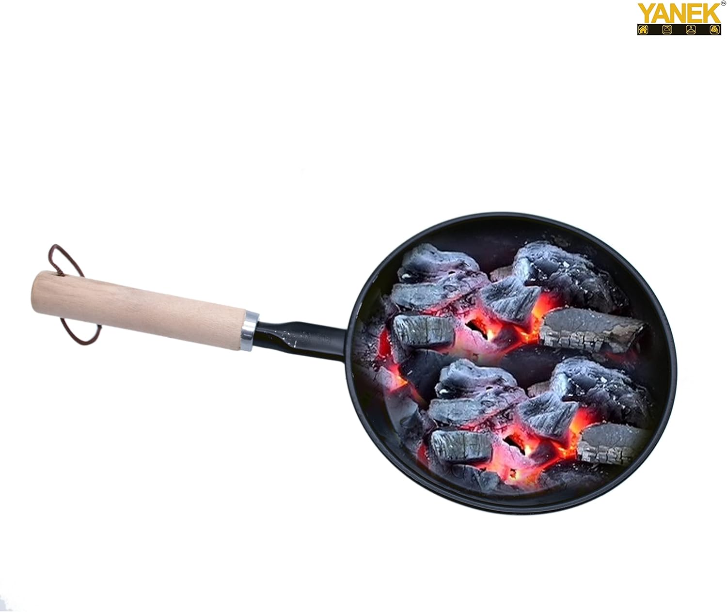 YANEK Charcoal Starter Pan – Coal Holder with Wooden Handle | For Shisha, BBQ & Outdoor Parties | Wholesale BBQ Grills & Fuel UAE.
