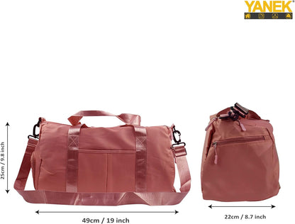 Yanek Travel Duffel Bag with Shoe Compartment – Sports Gym Bag with Waterproof Pocket for Wet Towels – Unisex Design (Pink)